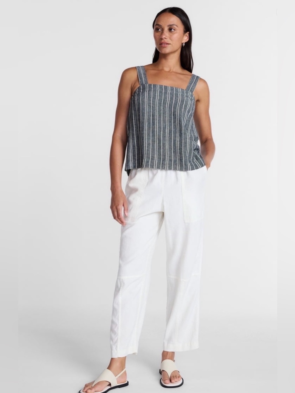 Time and Tru Women's Square Neck Linen Tank S